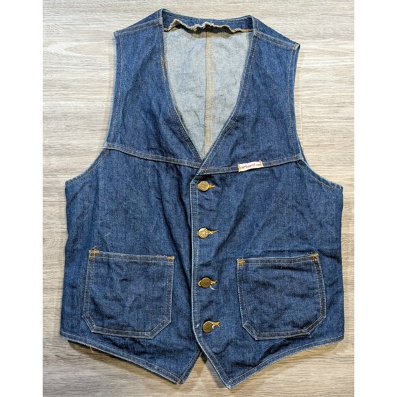 Vintage Carhartt Made In Canada 100% Cotton Denim Vest Size Extra Small / Small - Picture 1 of 6